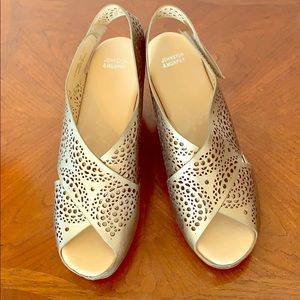 Johnston & Murphy Gold Open Toe Wedge Shoe Size 8